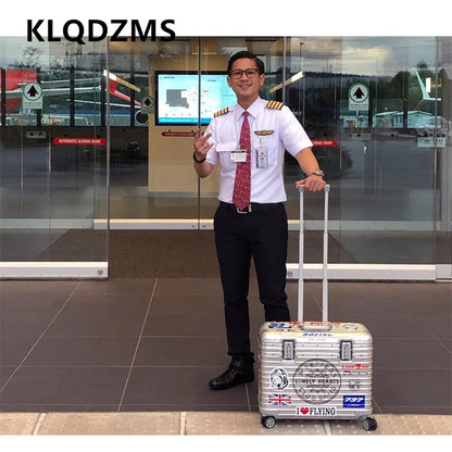 KLQDZMS rullande resväska i hel aluminium‑magnesiumlegering — boardingbox, herrarnas affärstrolleyväska 18", 20", 22", 24" bagage