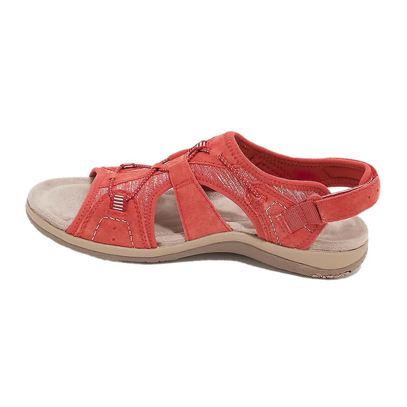 Rote orthopädische Sandalen, bequem, Damen, Sommer, verstellbar, rutschfest, Freizeit.