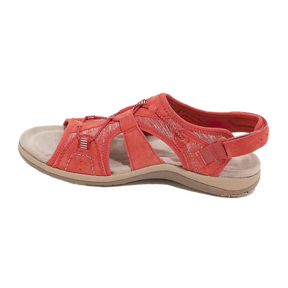 Rote orthopädische Sandalen, bequem, Damen, Sommer, verstellbar, rutschfest, Freizeit.