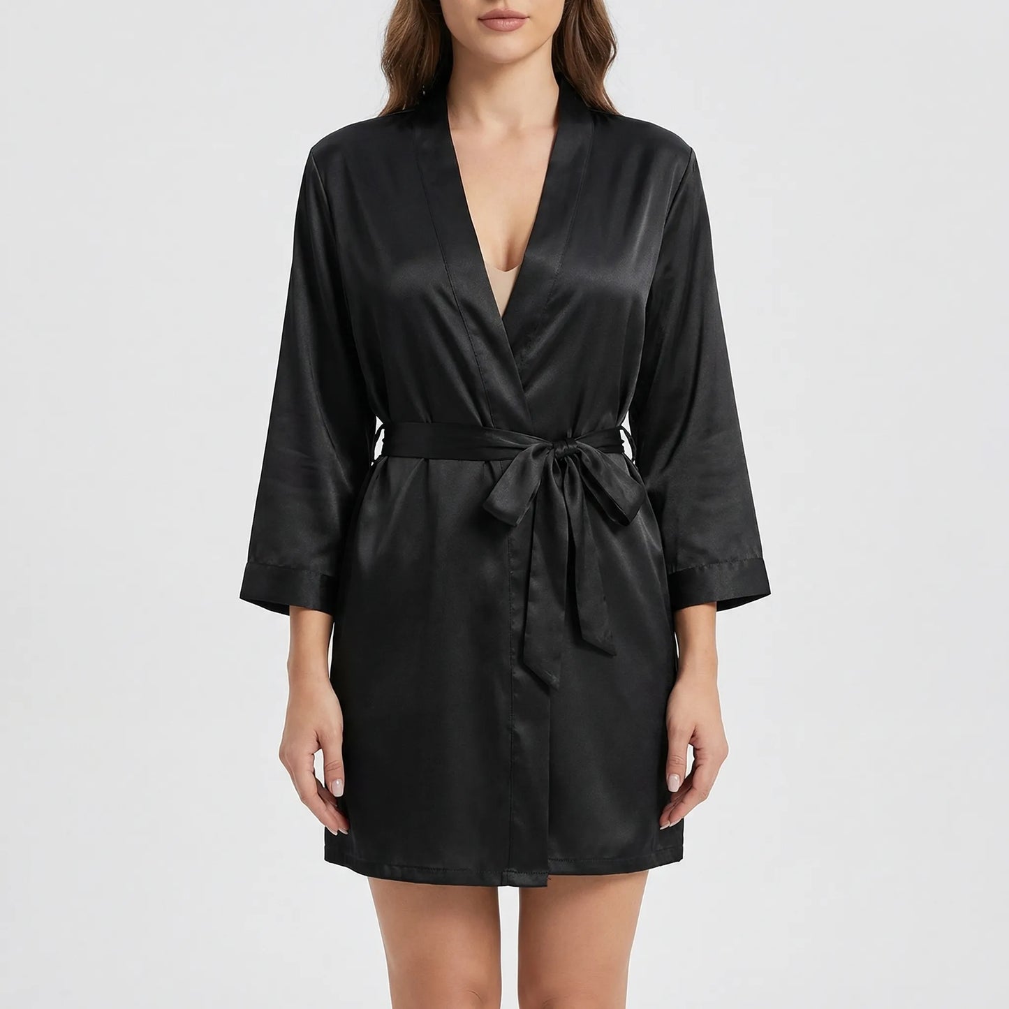 Satin-Finish Wrap Morning Gown - Ramona