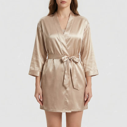 Satin-Finish Wrap Morning Gown - Ramona