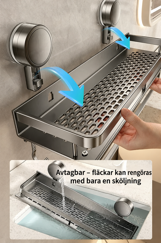 Badrumshylla med sugpropp | Borrfri | Avrinningsställ