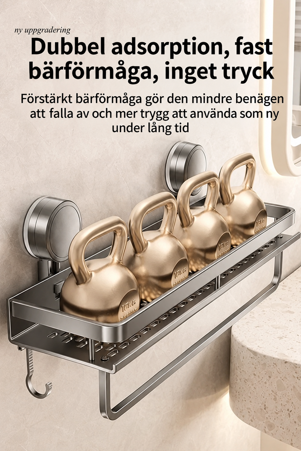 Badrumshylla med sugpropp | Borrfri | Avrinningsställ