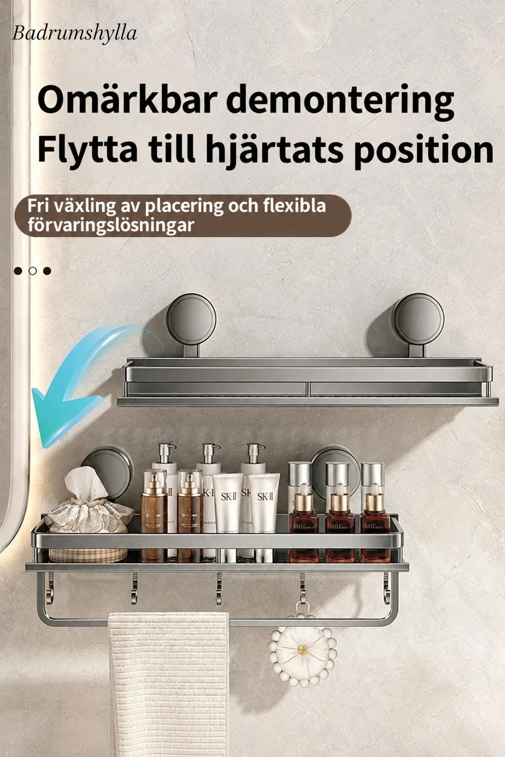 Badrumshylla med sugpropp | Borrfri | Avrinningsställ
