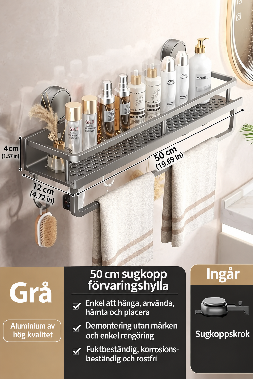 Badrumshylla med sugpropp | Borrfri | Avrinningsställ