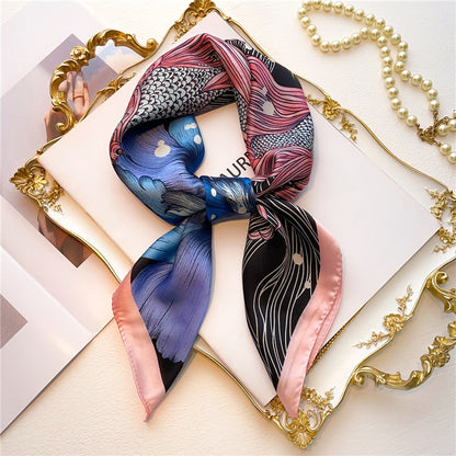 Seidenschal Damen, buntes Fischmuster, elegant, modisch, Accessoire, Geschenkidee, 90x90 cm