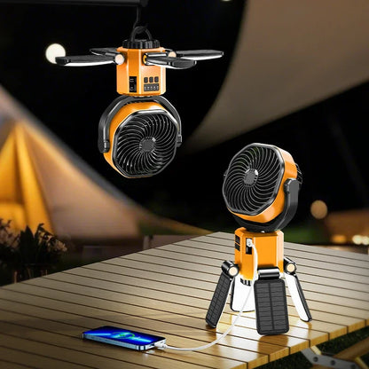 Solcellsdriven campingfläkt med 6000 mAh-batteri, LED-lampa och 4 hastighetsinställningar – SunBreeze