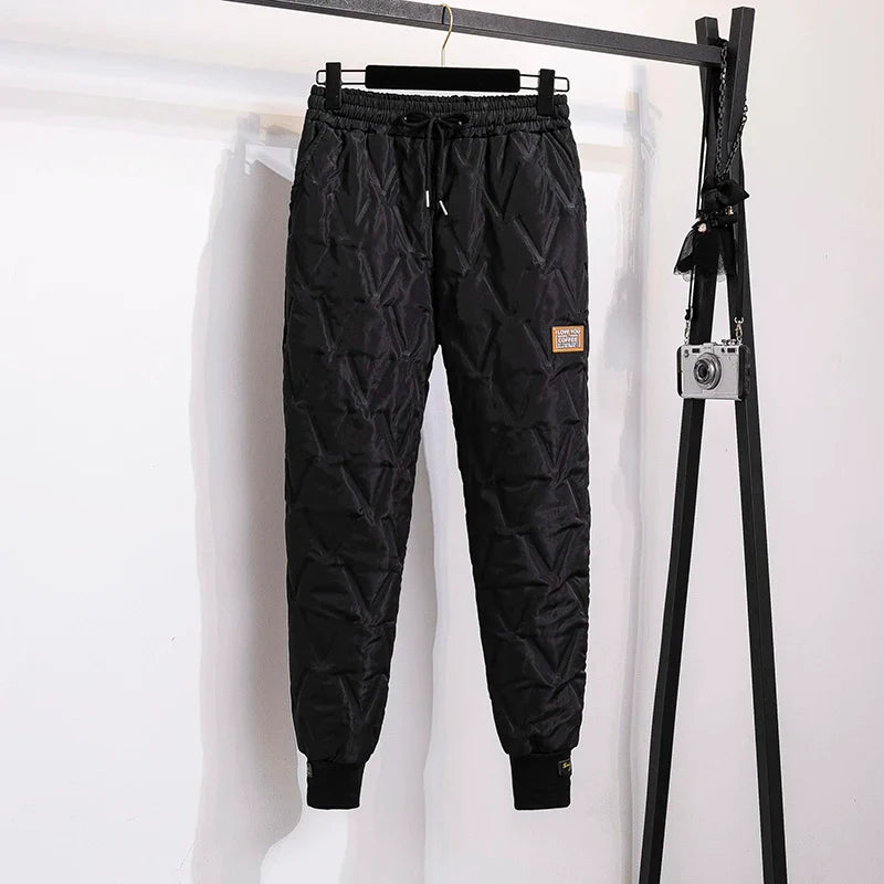 Schwarze Stepphose, Herren, warm, Wintermode, elastischer Bund, Freizeitkleidung.