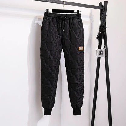 Schwarze Stepphose, Herren, warm, Wintermode, elastischer Bund, Freizeitkleidung.