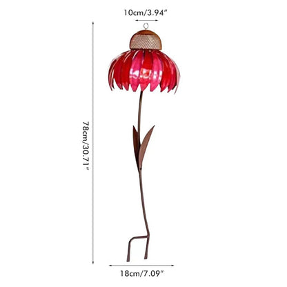 Rote Solar-Gartenleuchte in Blumenform, Metall, 78 cm hoch, dekorative Außenbeleuchtung.