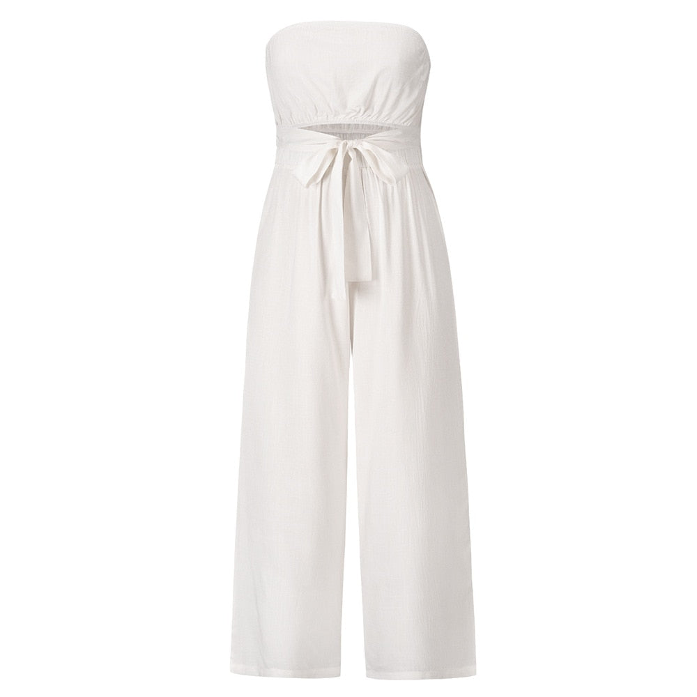 Weißer trägerloser Jumpsuit mit Schleife, Damenmode, Sommerkleidung, elegantes Design