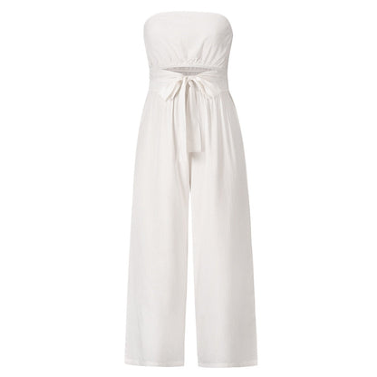 Weißer trägerloser Jumpsuit mit Schleife, Damenmode, Sommerkleidung, elegantes Design