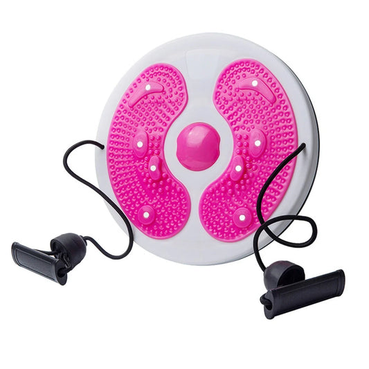 Rosa Balance-Board mit Massagefunktion und Widerstandsbändern für Fitness und Gleichgewichtstraining.