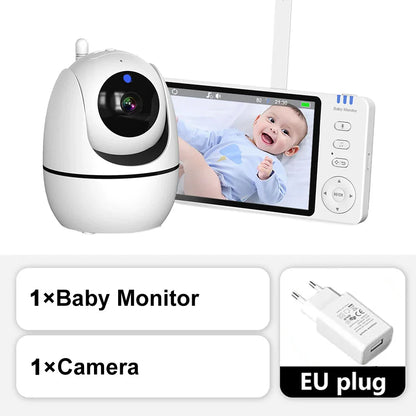 5-tums HD-videobabymonitor med kamera, PTZ-zoom och nattseende