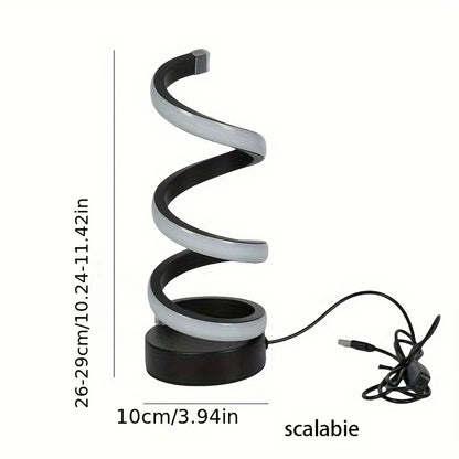 Spiralförmige LED-Tischlampe, schwarz-weiß, dimmbar, modernes Design, USB-Anschluss.