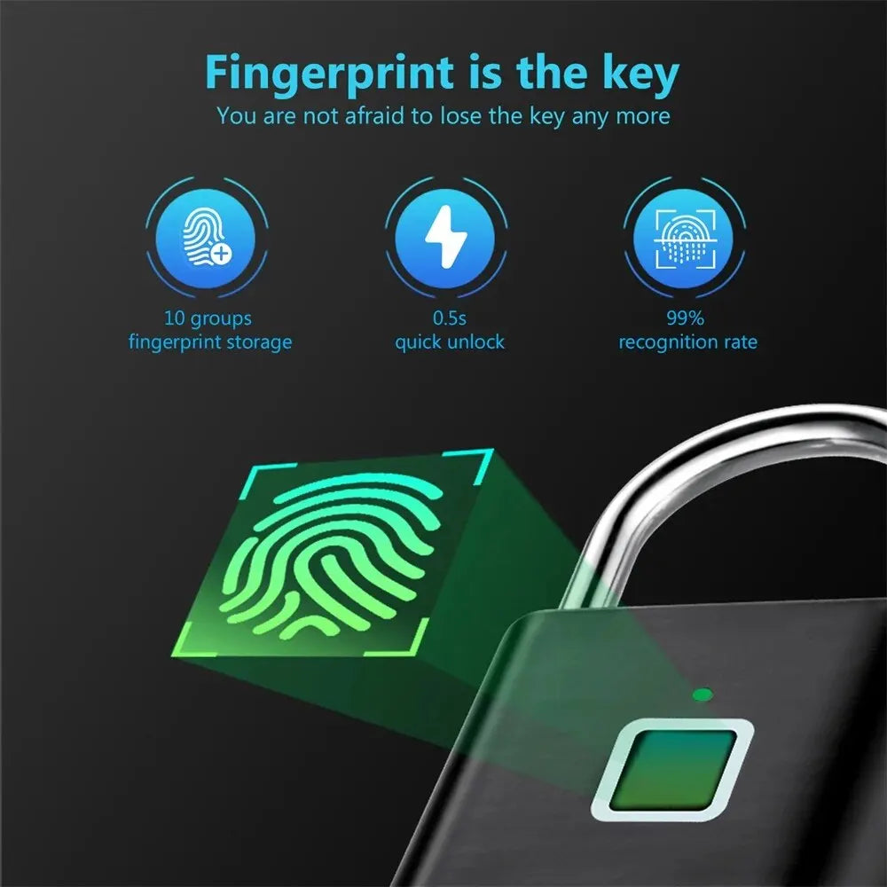 Smart fingeravtryckslås med USB-laddning och vattentät design – titan
