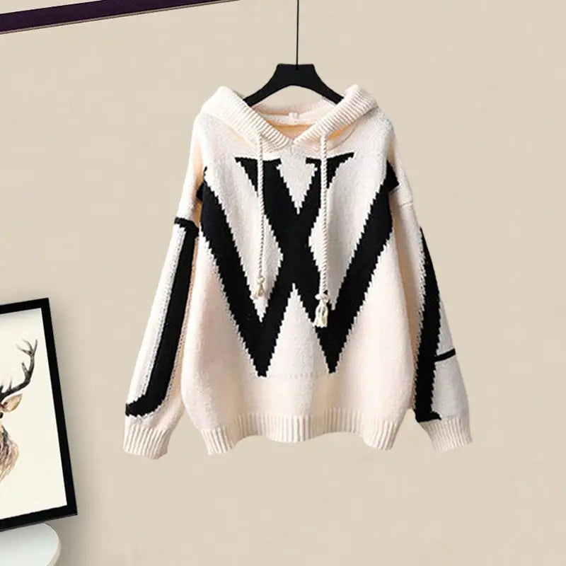 Tvådelat höstset för dam med stickad tröja och vida byxor – Selina