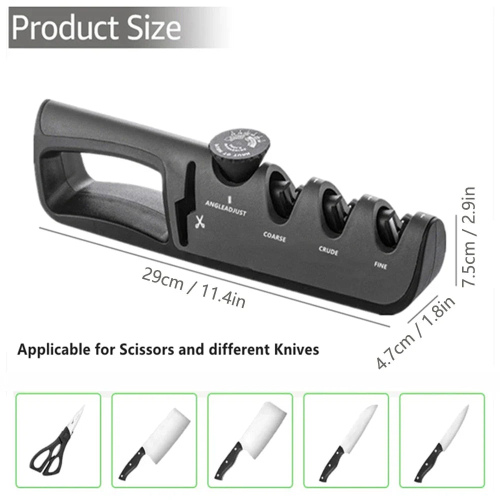 Messerschärfer, schwarz, 3-Stufen, für Messer und Scheren, ergonomisch, rutschfest.