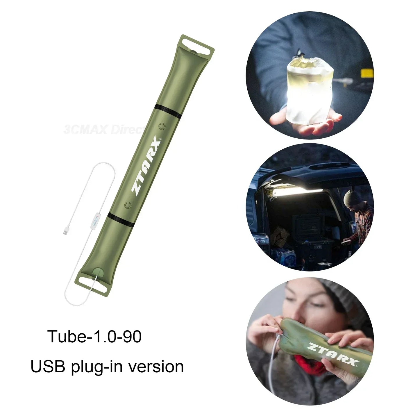 Grüne LED-Campinglampe, USB, tragbar, ZTARX, für Outdoor-Abenteuer und Notbeleuchtung.