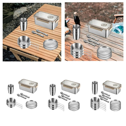 Campingservisset i rostfritt stål med förvaringsbox – CampSet