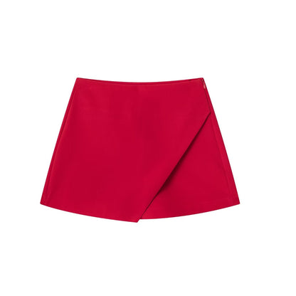 Roter Damen-Minirock, asymmetrisch, elegant, modisch, aus Baumwolle, ideal für Sommer.