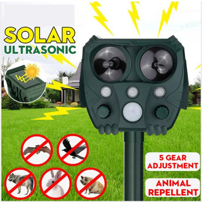 Solcellsdriven ultraljudsavskräckare för djur med PIR-sensor och blinkande ljus – GuardPet