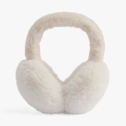 Weiße flauschige Ohrenschützer, Winteraccessoire, warm, modisch, Unisex.