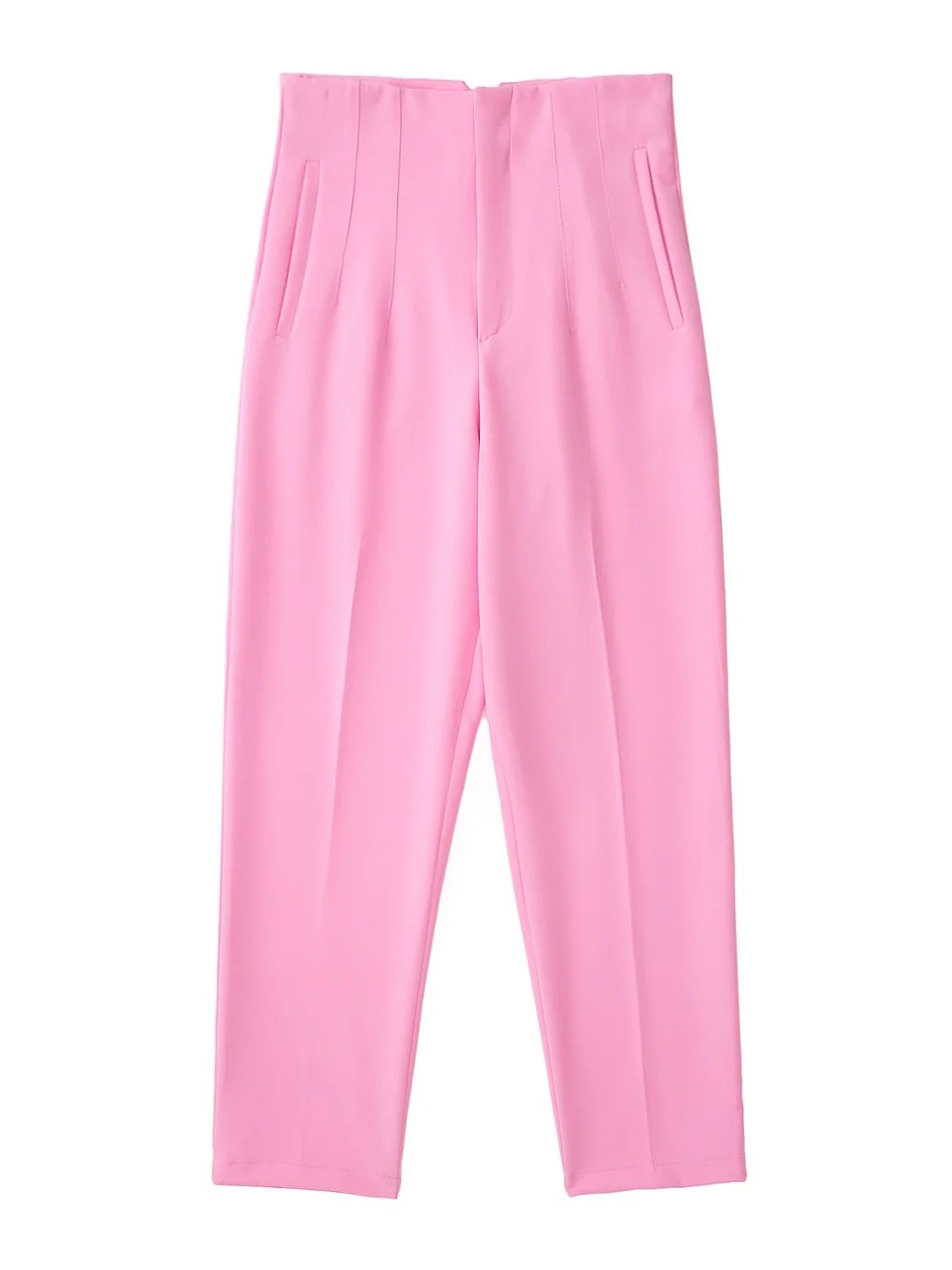 Rosa Damenhose, hohe Taille, elegantes Design, modische Damenbekleidung, Frühlingstrend.