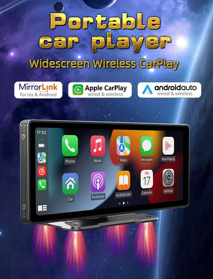 Universell 10,26-tums (26,06 cm) multimediaspelare för bil med trådlöst CarPlay och Android Auto