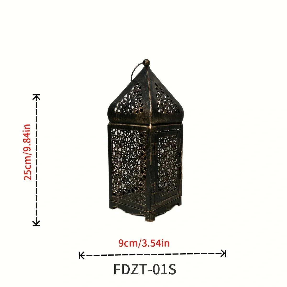 Antike Metalllaterne, orientalisches Design, 25 cm hoch, dekorative Beleuchtung, schwarz.