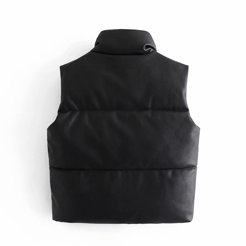 Schwarze Daunenweste, ärmellos, warm, modisch, Winterbekleidung, Unisex, Outdoor.
