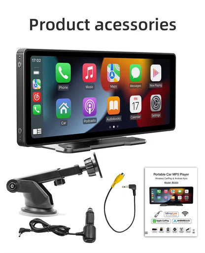 Universell 10,26-tums (26,06 cm) multimediaspelare för bil med trådlöst CarPlay och Android Auto