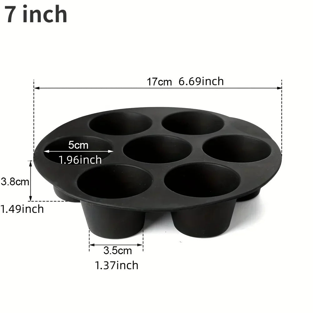 Schwarze Silikon-Muffinform, 7 Zoll, 6 Mulden, antihaftbeschichtet, backofenfest.