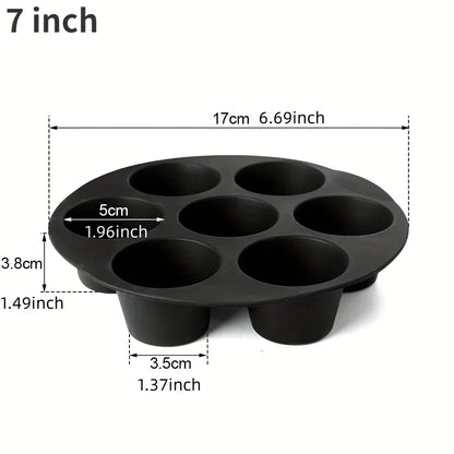 Schwarze Silikon-Muffinform, 7 Zoll, 6 Mulden, antihaftbeschichtet, backofenfest.