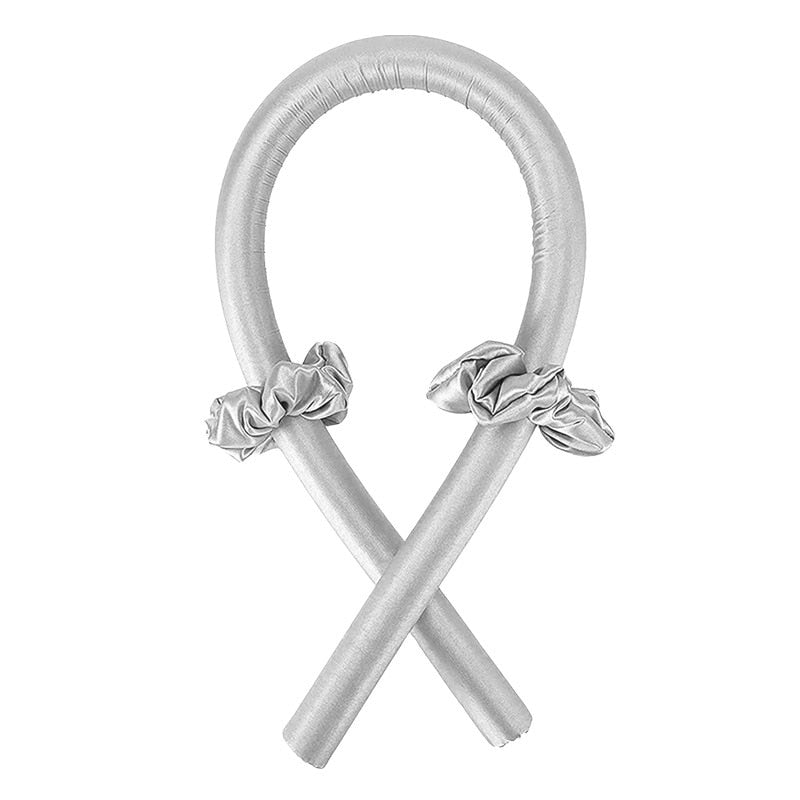 Silberner Lockenstab aus Satin mit zwei Haargummis, hitzefrei, Haarstyling-Tool.