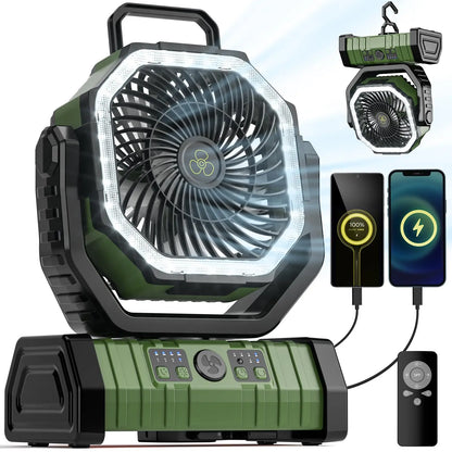 Campingfläkt med 20 000 mAh-batteri, LED-lampa och fjärrkontroll – AirMate