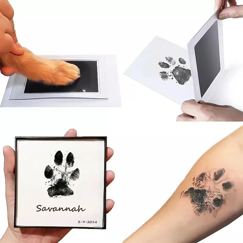 Pfotenabdruck-Set für Haustiere, schwarz-weiß, DIY Andenken, personalisierbar, Geschenkidee.