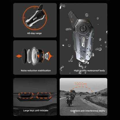 Bluetooth-intercom-headset för motorcykelhjälm med 1000 m räckvidd & IPX6-vattentät – RoadComm