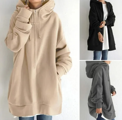 Överdimensionerad damhoodie med dragkedja och huva – Höstunderverk Meliora