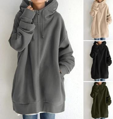 Överdimensionerad damhoodie med dragkedja och huva – Höstunderverk Meliora