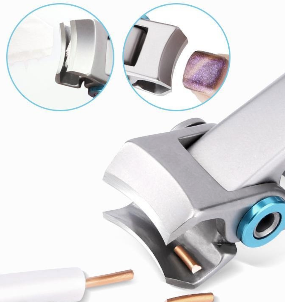 Kabelschneider aus Metall, silber, mit blauen Akzenten, für präzises Schneiden von Kabeln.