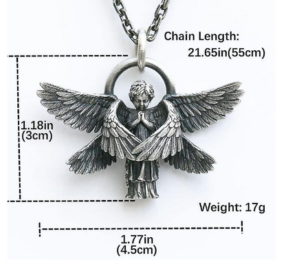 Silberner Engelsanhänger mit Kette, betender Engel, Schmuck, 55cm Länge, 17g Gewicht.
