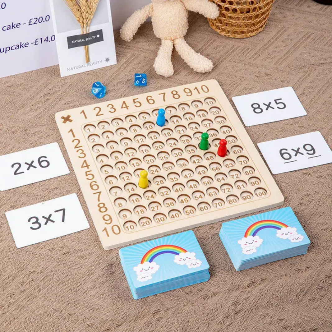 Multiplikationsspel i trä för barn med lärkort – Maximo