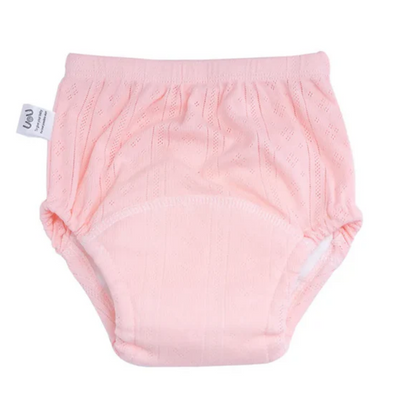 Rosa Baby-Trainingshose aus Baumwolle, atmungsaktiv, waschbar, mit elastischem Bund.