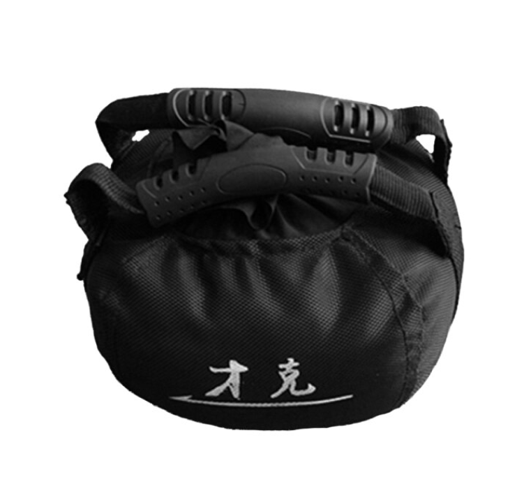 Schwarzer Sandsack mit Griffen, Fitness, Training, Gewichtstasche, robustes Material.