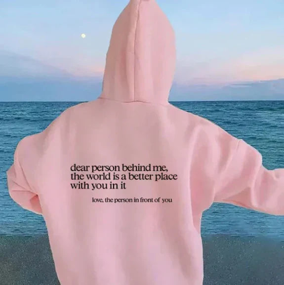 Rosa Hoodie mit Rückenaufdruck, Ozeanhintergrund, Unisex, Baumwolle, lässige Mode.