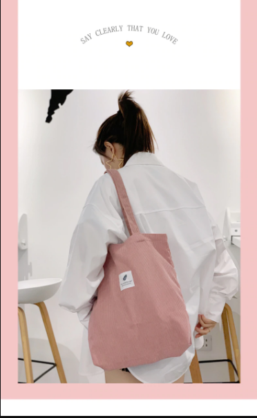 Rosa Cord-Tasche, Damen, lässig, Schultertasche, modisch, nachhaltig, Alltagsgebrauch.