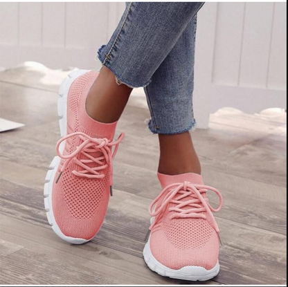 Damen Sneaker rosa, atmungsaktiv, Strickmaterial, Freizeit, weiße Sohle, modisch, bequem.