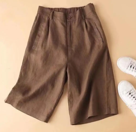 Sommarshorts för damer i linne/bomull, knälånga - Elvira