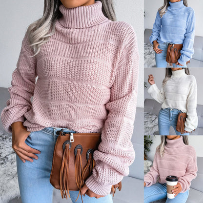 Damen Strickpullover Rollkragen, rosa, blau, weiß, lässig, warm, modisch, Herbst Winter Mode.